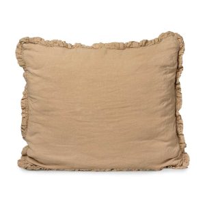 Linnen kussensloop met ruches Natural Brown