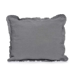 Linnen kussensloop Mineral Grey met ruches