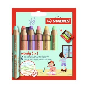 Stabilo Woody 3 in 1 (6 stuks + puntensl.) – Pastel
